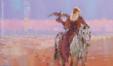 Pittura intitolato "Desert Hunt / 46x27…" da Alex Hook Krioutchkov, Opera d'arte originale, Olio
