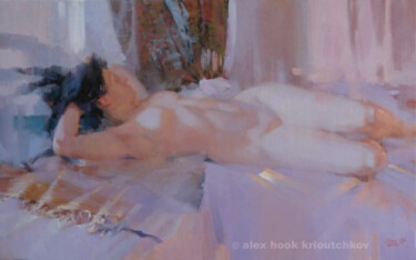 Painting titled "Nude IX" by Alex Hook Krioutchkov, Original Artwork, Oil Mounted on Wood Stretcher frame