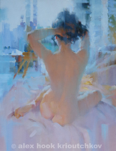 Painting titled "Nude XX" by Alex Hook Krioutchkov, Original Artwork, Oil Mounted on Wood Stretcher frame