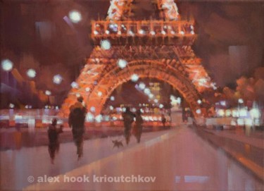 Painting titled "Paris at night IV" by Alex Hook Krioutchkov, Original Artwork, Oil