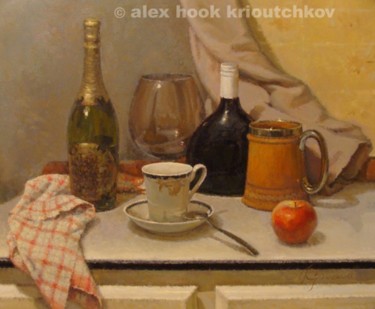 Картина под названием "Still-life with a s…" - Alex Hook Krioutchkov, Подлинное произведение искусства, Масло