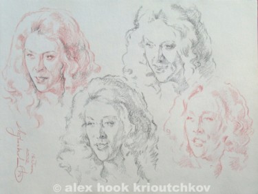 Pittura intitolato "4 heads scetch" da Alex Hook Krioutchkov, Opera d'arte originale, Olio