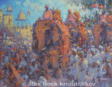 Pittura intitolato "Hindu Festival / 35…" da Alex Hook Krioutchkov, Opera d'arte originale, Olio
