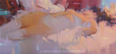 Painting titled "Nude XII" by Alex Hook Krioutchkov, Original Artwork, Oil Mounted on Wood Stretcher frame
