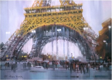 Картина под названием "Paris sunset" - Alex Hook Krioutchkov, Подлинное произведение искусства, Масло Установлен на Деревянн…