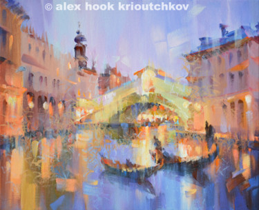 Картина под названием "Venice at night IV" - Alex Hook Krioutchkov, Подлинное произведение искусства, Масло