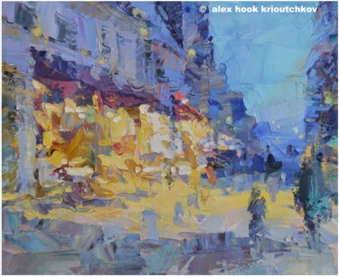 Картина под названием "Montmartre at night…" - Alex Hook Krioutchkov, Подлинное произведение искусства, Масло Установлен на…