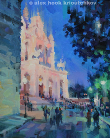 Painting titled "Paris at night. Mon…" by Alex Hook Krioutchkov, Original Artwork, Oil Mounted on Wood Stretcher frame