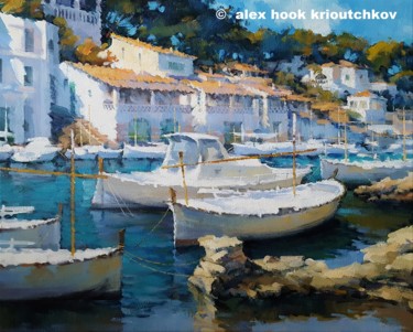 Painting titled "Cala Figuera XIX" by Alex Hook Krioutchkov, Original Artwork, Oil Mounted on Wood Stretcher frame