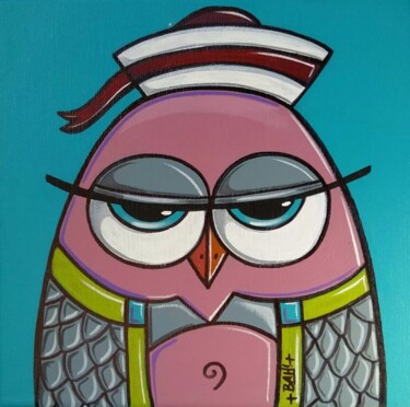 Painting titled "Sailor Owl II" by Alexia Bahar Karabenli Yılmaz, Original Artwork, Acrylic