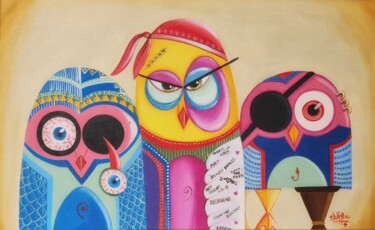Pittura intitolato "Pirate Owls" da Alexia Bahar Karabenli Yılmaz, Opera d'arte originale, Acrilico