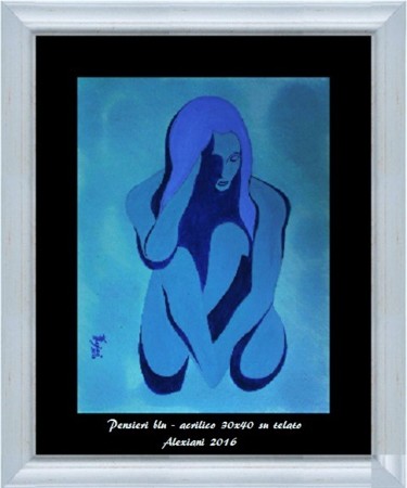 Painting titled "Pensieri in blu" by Alexiani, Original Artwork, Acrylic