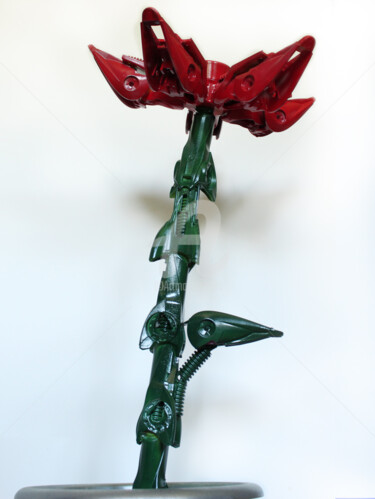 Sculptuur getiteld "Mecanic flower" door A.Iron, Origineel Kunstwerk, Mixed Media