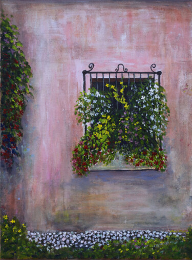 Painting titled "Window Box and Old…" by Alexis-Baranek Baranek, Original Artwork, Acrylic