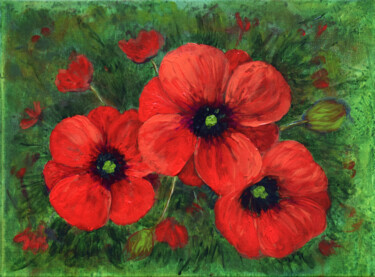Painting titled "Poppies" by Alexis-Baranek Baranek, Original Artwork, Acrylic