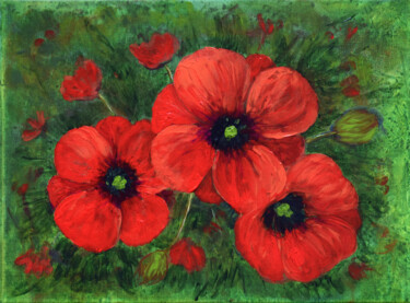 Peinture intitulée "Poppies" par Alexis-Baranek Baranek, Œuvre d'art originale, Acrylique