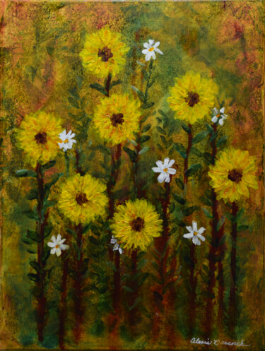 Painting titled "Sunflowers and Dais…" by Alexis-Baranek Baranek, Original Artwork, Acrylic