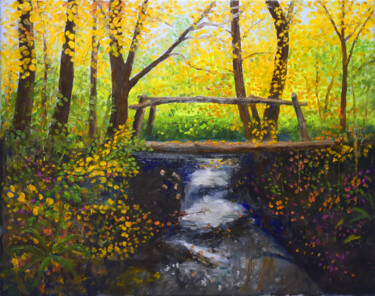 Malerei mit dem Titel "Rustic Footbridge" von Alexis-Baranek Baranek, Original-Kunstwerk, Öl