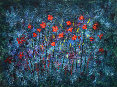 Painting titled "Red Flowers" by Alexis-Baranek Baranek, Original Artwork, Acrylic