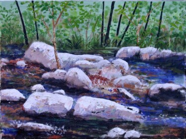 Painting titled "Rocky Stream" by Alexis-Baranek Baranek, Original Artwork, Acrylic