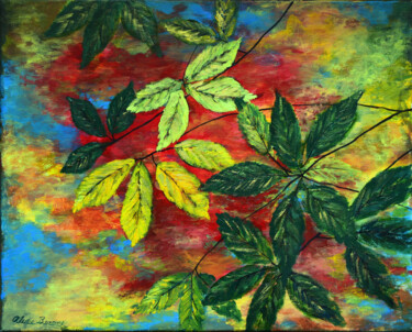 Painting titled "Abstract Leaves" by Alexis-Baranek Baranek, Original Artwork, Acrylic