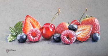 Painting titled "Fruits rouges" by Alexis Boileau, Original Artwork, Pastel