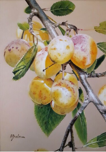 Painting titled "Mirabelles" by Alexis Boileau, Original Artwork, Pastel