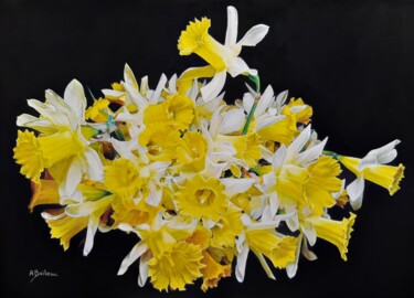 Schilderij getiteld "Jonquilles" door Alexis Boileau, Origineel Kunstwerk, Pastel