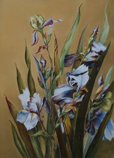 Peinture intitulée "Les Iris de Jean" par Alexis Boileau, Œuvre d'art originale, Pastel Monté sur Carton