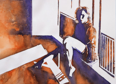 Peinture intitulée "A l'ombre de sa vie…" par Alexis Boisset, Œuvre d'art originale, Aquarelle