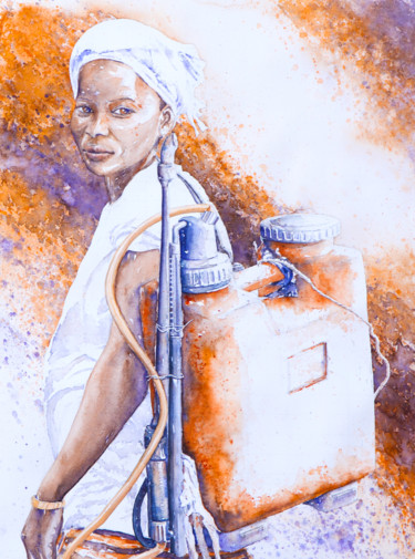 Malerei mit dem Titel "Jeune fille africai…" von Alexis Boisset, Original-Kunstwerk, Aquarell