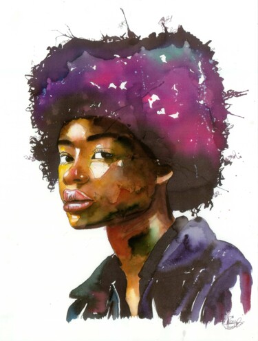 Pittura intitolato "- BLACK GIRL -" da Alexis Chomel, Opera d'arte originale, Acquarello