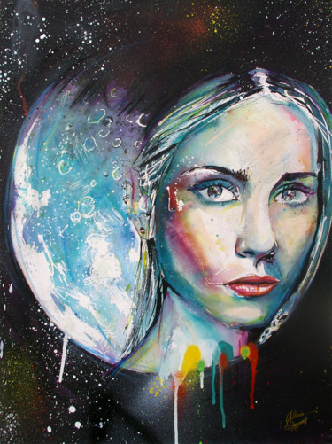 Painting titled "Blanche Lune" by Alexis Chomel, Original Artwork, Airbrush