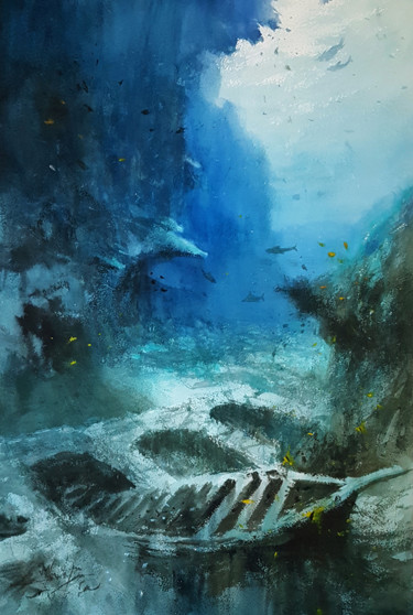Peinture intitulée "Exploration sous ma…" par Alexis Le Borgne, Œuvre d'art originale, Aquarelle