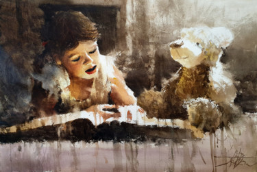 Painting titled "Il était une fois..." by Alexis Le Borgne, Original Artwork, Watercolor