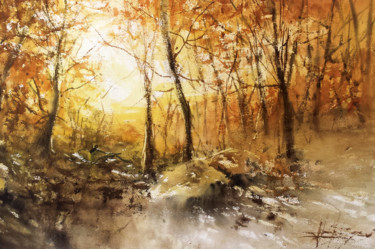 Peinture intitulée "Poésie d'automne" par Alexis Le Borgne, Œuvre d'art originale, Aquarelle