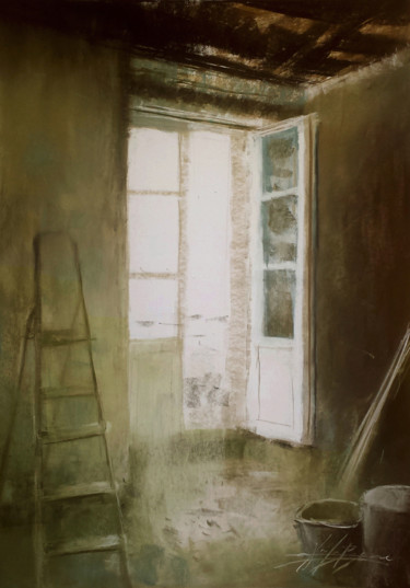 Painting titled "En rénovations" by Alexis Le Borgne, Original Artwork, Pastel