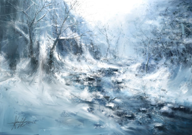 Digital Arts titled "Paysage d'hiver" by Alexis Le Borgne, Original Artwork, Digital Painting
