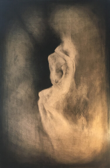 Dibujo titulada "Kiss, pierre noire…" por Alexis Puybasset, Obra de arte original, Conté Montado en Panel de madera