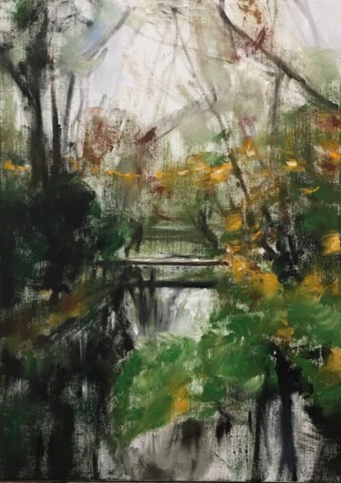 Painting titled "Rivière" by Alexis Puybasset, Original Artwork, Oil Mounted on Wood Stretcher frame