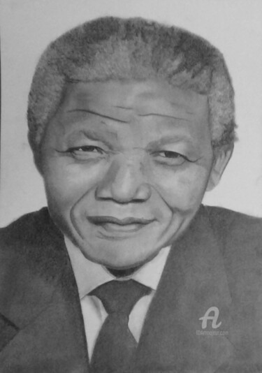 Dessin intitulée "Nelson Mandela" par Alexis Raoult, Œuvre d'art originale, Crayon