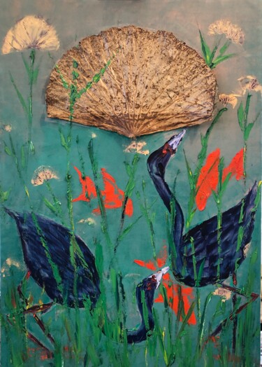 Schilderij getiteld "Cygnes noirs 2" door Alexis Schultz, Origineel Kunstwerk, Olie