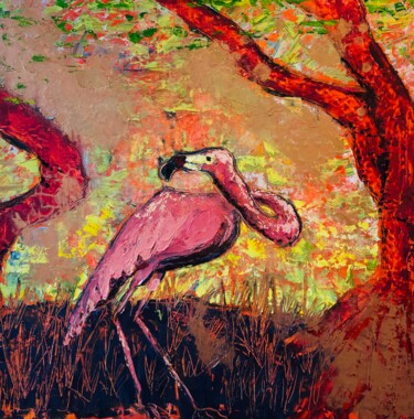 Painting titled "Flamant rose" by Alexis Schultz, Original Artwork, Oil
