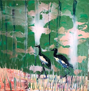 Peinture intitulée "deux grues" par Alexis Schultz, Œuvre d'art originale, Huile