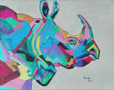 Malerei mit dem Titel "Rhinoceros" von Alexis Van Lierde, Original-Kunstwerk, Acryl
