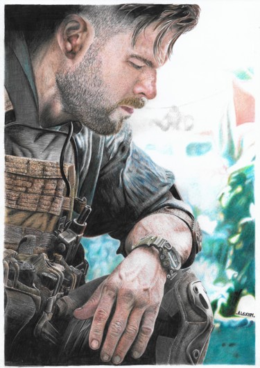 Dibujo titulada "Chris Hemsworth" por Alexis Arte, Obra de arte original, Lápiz