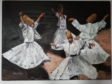 Schilderij getiteld "Darwish dansers" door Alexis Van Gelder, Origineel Kunstwerk, Olie