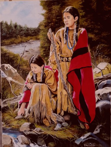 Painting titled "Indianen meisjes" by Alexis Van Gelder, Original Artwork, Oil