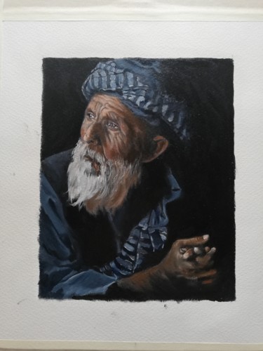 Schilderij getiteld "Oude moslim" door Alexis Van Gelder, Origineel Kunstwerk, Olie