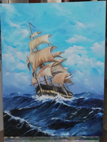 Painting titled "Ruige oceaan" by Alexis Van Gelder, Original Artwork, Oil